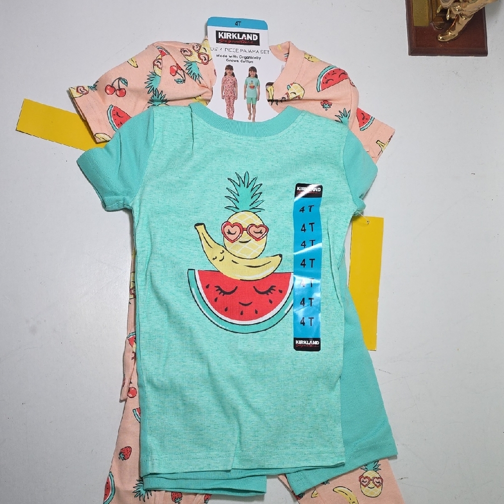 Kirkland Signature Kids Pajama Set - Aqua and Peach Cotton Set Of 2 Pajamas‎